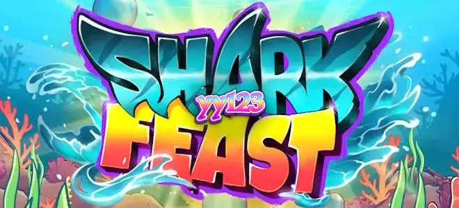 Pemandangan bawah laut yang penuh warna dan neon dalam permainan slot Shark Feast